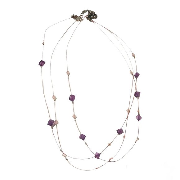 Vintage Avon Amethyst Floating Necklace 3-Tier Purple Beads Silver Plate 9" - Picture 2 of 10